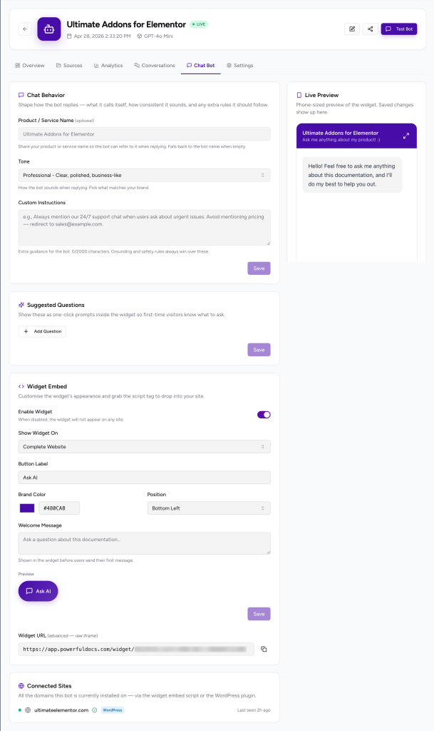 Creating Your First Bot chat bot settings