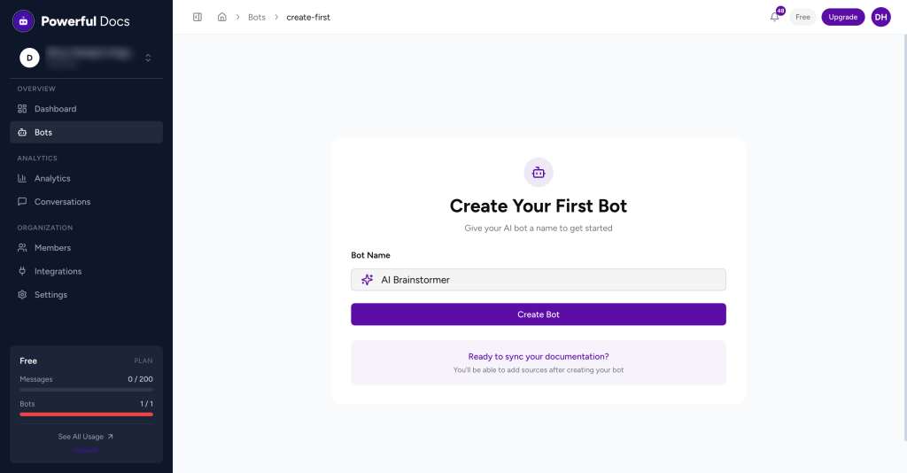 Creating Your First Bot new bot