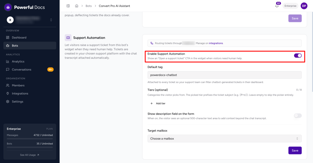 support automation enable